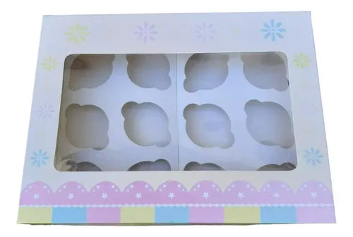 cod: 4369 (5u) CAJAS PARA 12 CUP CAKE CON SEPARADOR - medida: 34x26x12