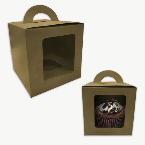 cod: 2653 (100u) CAJAS PARA CUPCAKE INDIVIDUAL KRAFT C/ VISOR Y CA 100 - medida: 11.4x11.4x11.4