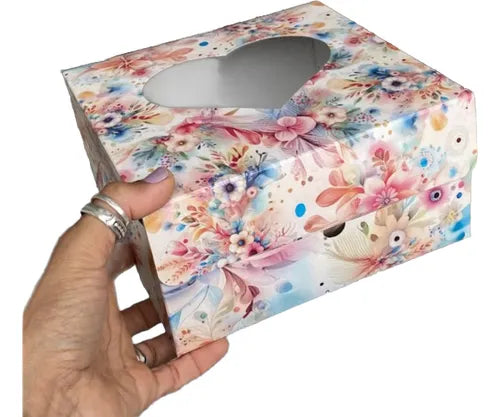 cod: 3145 (10u) CAJA CON FLORES TORTA VISOR CORAZON MULTISO - medida: 20x20x10