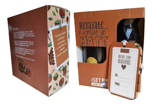 cod: 3131 (100u) CAJA PARA SET DE MATE CON SEPARADOR Y TAG - IMPRESA - medida: 20x17.5x9
