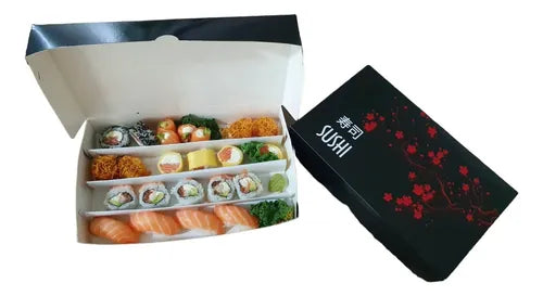 cod: 4048 (25u) CAJA SUSHI CEREZO GRANDE CON DIVISIONES 24-30 PIEZAS, 25 - medida: 29.4x18x5