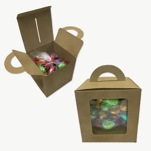 cod: 2658 (100u) CAJAS PARA HUEVOS DE PASCUA Nº 3 Y 4 KRAFT C/VISOR - medida: 11.4x11.4x11.4