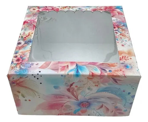 cod: 3072 (10u) CAJA FLORES PORCION TORTA POSTRE MINI DESAYO - medida: 19x19x10