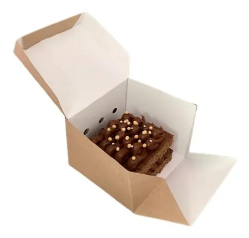 cod: 2691 (50u) CAJAS DE CARTÓN PORCIÓN TORTA BLANCO + KRAFT NEGRO - medida: 12x12x3.5