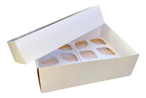 cod: 4371 (1u) CAJA BLANCA 1 C/ VISOR Y SOPORTE 12 CUPCAKES MUFFINS - medida: 34x26x12
