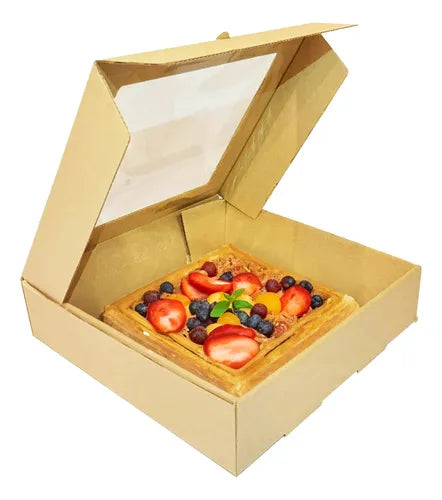 cod: 3990 (30u) CAJA PARA TARTA SÁNDWICH TORTA MARRÓN VISOR REF - medida: 28x28x7