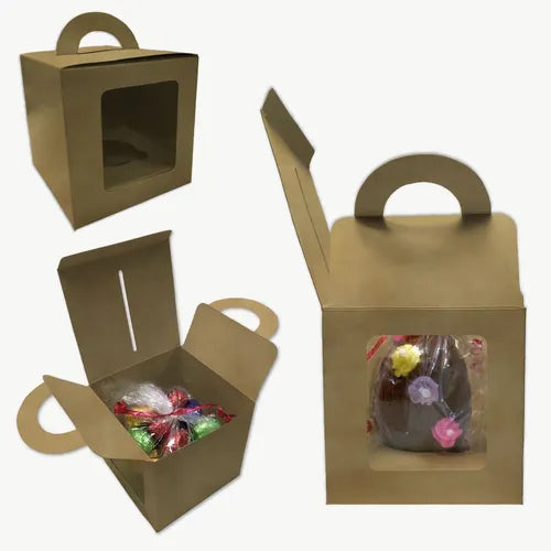 cod: 2662 (100u) CAJAS PARA HUEVOS DE PASCUA Nº8 Y 10 C/VISOR KRAFT 100 - medida: 11.4x11.4x11.4