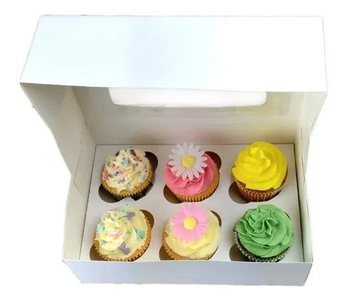 cod: 3823 (10u) CAJA CON VISOR PARA 6 CUPCAKES, - medida: 26x18x10