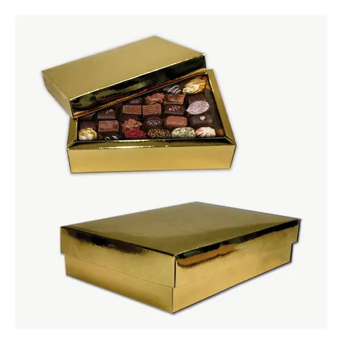 cod: 3058 (100u) CAJAS PARA BOMBONES DORADAS 1/2 KG BIJOREGALOS - medida: 18.7x13.5x4.7