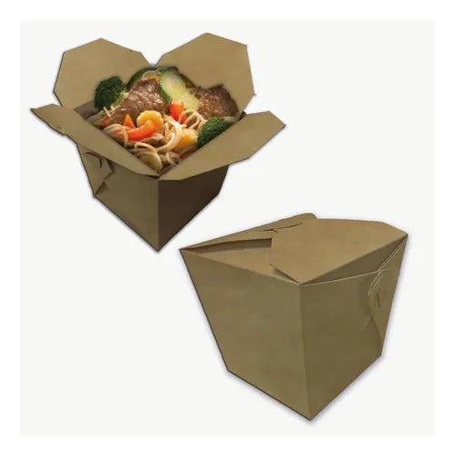 cod: 2527 (25u) CAJAS PARA WOK Y COMIDA MARRÓN   LAMINADO INTERIOR - medida: 9.7x9.7x9.7