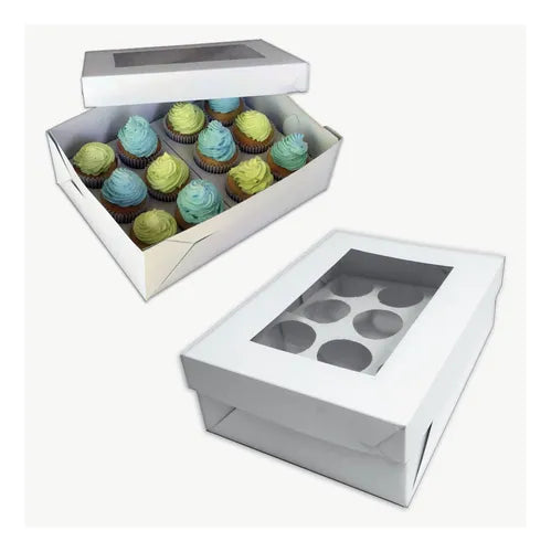 cod: 4216 (50u) CAJAS PARA 12 CUPCAKES  DE 50  CON CA Y VISOR PVC - medida: 30.4x22.4x10