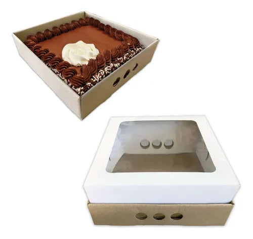 cod: 3764 (50u) CAJAS PARA TORTAS DESAYOS MEDIANA  CON VISOR - medida: 25x25x25