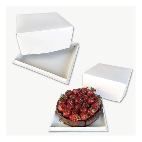 cod: 3840 (100u) CAJAS PARA TORTAS POSTRE BANDEJA + TAPA   BLANCA - medida: 26x26x12