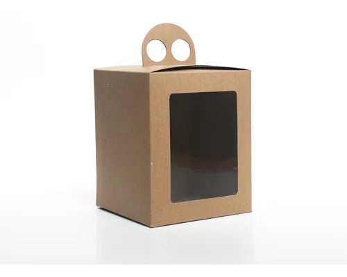 cod: 2980 (25u) CAJA PAN DULCE 1/2 KG KRAFT CON MANIJA Y VISOR - medida: 17x14x14