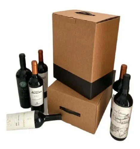 cod: 4359 (20u) CAJA DE CARTÓN PARA 6 BOTELLAS  MUY RESISTENTE - medida: 34x25x17