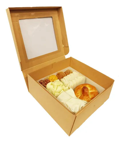 cod: 4159 (100u) CAJA PARA DESAYO O TORTA  CON VISOR  ECOLÓGICA - medida: 30x30x18