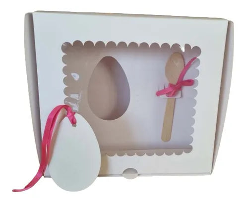 cod: 2143 (25u) CAJA PARA MEDIO HUEVO PASCUA CON CUCHARA - BLANCA - medida: 0x0x0
