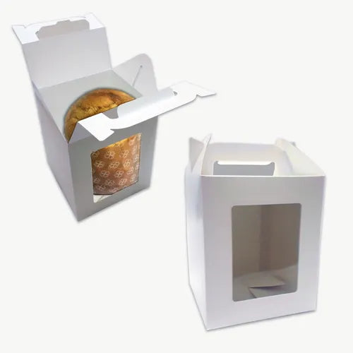 cod: 2993 (100u) CAJAS PARA PAN DULCE 1/2 KG CON MANIJA Y VISOR PVC - medida: 17.5x14.5x14.5