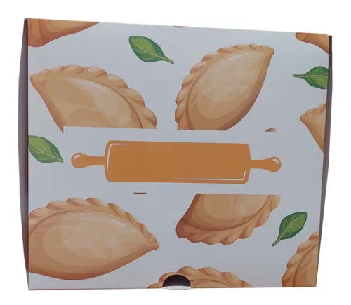 cod: 3129 (100u) CAJA PARA EMPANADAS MEDIA DOCENA IMPRESA - medida: 20x18x5