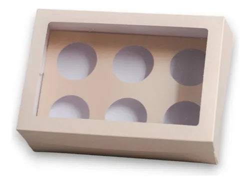 cod: 3791 (25u) CAJA 6 CUPCAKE CON CA VISOR PVC  U - medida: 26x18x5.4