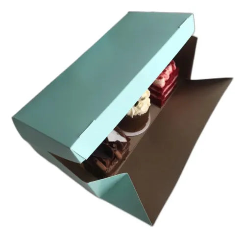 cod: 4057 (100u) CAJA NEGRA O AQUA CARTÓN MINI TORTA  REGALOS NEGRO - medida: 30x14x11