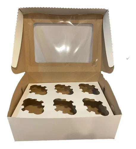 cod: 3828 (100u) CAJA PARA 6 CUPCAKES Y MAGDALENAS   C/CA Y VISOR - medida: 26x19x7