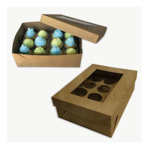 cod: 4226 (100u) CAJAS PARA 12 CUPCAKES KRAFT   CON CA Y VISOR - medida: 30.4x22.4x10