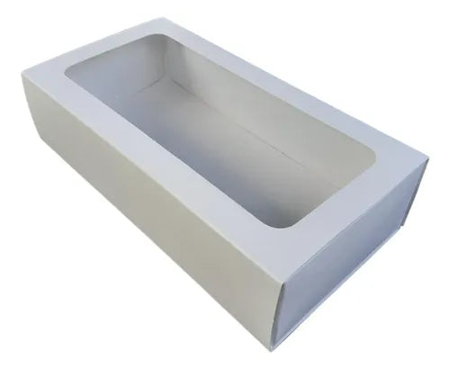 cod: 3156 (10u) CAJA BLANCAS FOSFORERA RECTANGULAR CON VISOR 12 MACARONS - medida: 20x10x5