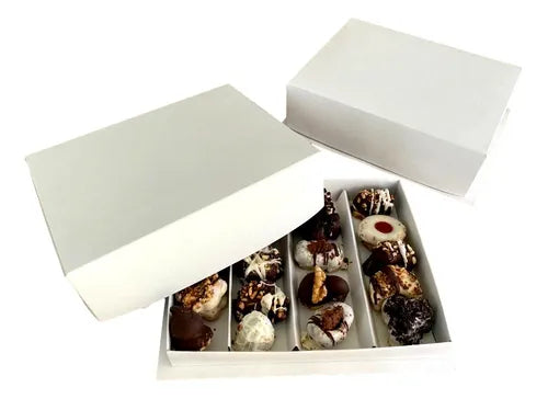 cod: 3382 (50u) CAJAS PARA MASAS 1/2 KG CON DIVISORES   BLANCA - medida: 21x16.5x6