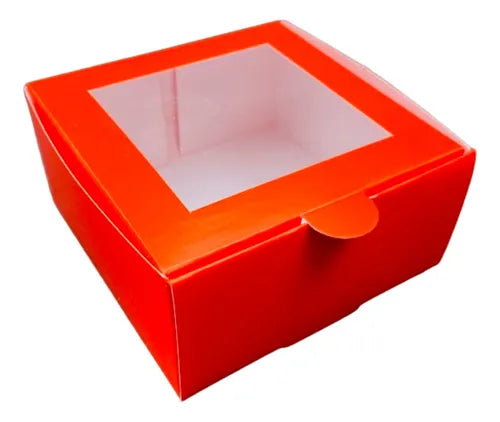 cod: 2231 (10u) CAJA ROJO CUADRADA CHICA VISOR GALLETITAS CHOCOLATES - medida: 0x0x0