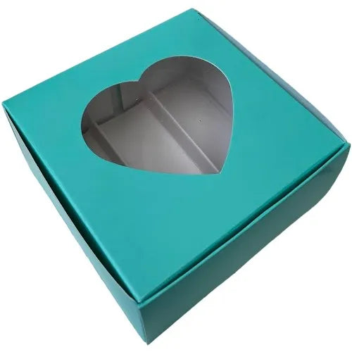 cod: 2557 (10u) CAJA  VERDE AGUA VISOR 3 DIVISIONES 9 BOMBONES - medida: 10x10x5