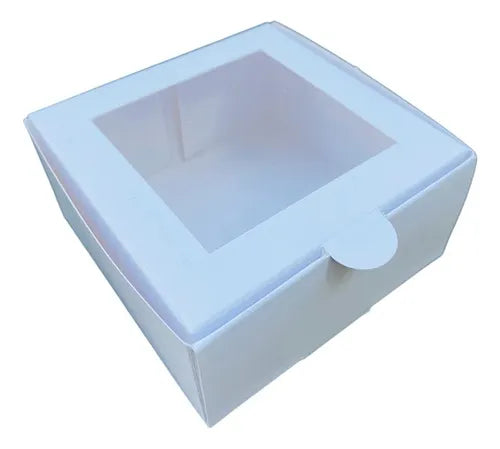 cod: 2237 (10u) CAJA BLANCA CUADRADA CHICA VISOR GALLETITAS CHOCOLATES - medida: 0x0x0