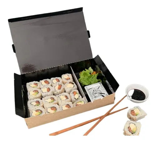cod: 3874 (25u) CAJA PARA CATERING SUSHI ,5 RESISTENTES LAMINADAS - medida: 27x18x5