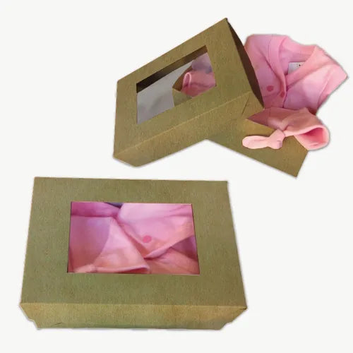 cod: 3504 (100u) CAJA PARA AJUAR BEBE BABY SHOWER   KRAFT C/VENTANA - medida: 22.4x15.4x10