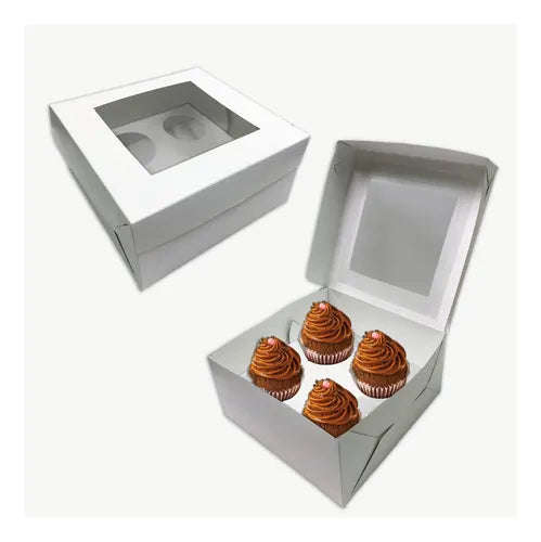 cod: 3281 (100u) CAJAS PARA 4 CUPCAKES MUFFINS  C/ VISOR Y CA - medida: 20x20x20