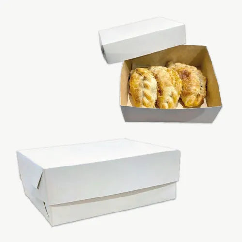 cod: 2927 (100u) CAJAS DE EMPANADAS PARA 3  BASE Y TAPA   BLANCA - medida: 16x13.5x6.2