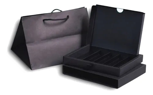 cod: 3322 (50u) COMBO CAJAS LUXURY 25 CAJONERAS + 25 BOLSAS NEGRAS BOMBONES - medida: 21x17x2.5