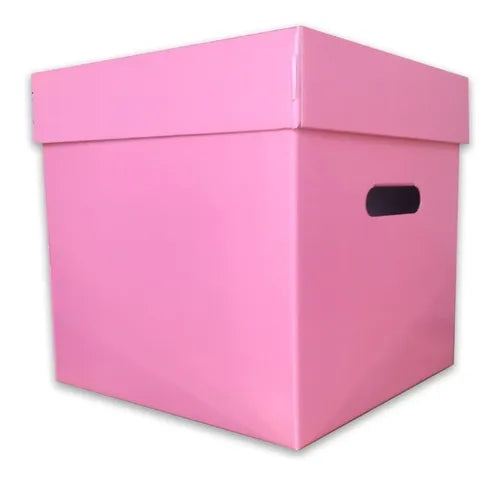 cod: 4540 (1u) CAJA CUBO DISEÑO CARTON  COLOR ROSA - medida: 40x40x40