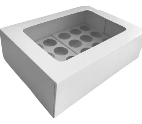 cod: 4334 (10u) CAJA CON VISOR PARA 24 MINICUPCAKES - SHOT - medida: 33x24x10
