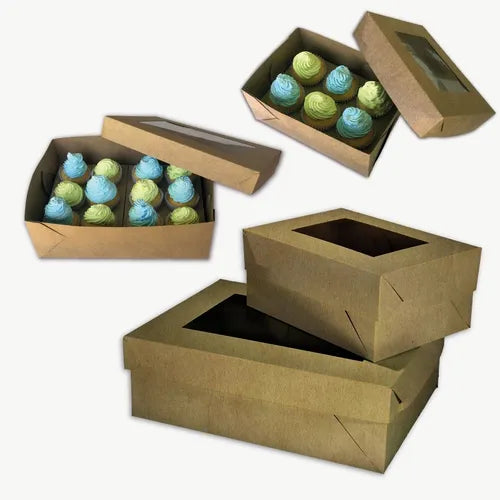 cod: 4247 (20u) CAJAS CUPCAKES DE 12 Y DE 6 KRAFT  20 CAJAS 10 DE C/U - medida: 30.6x22.4x10