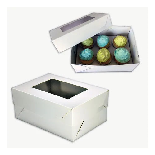 cod: 3523 (100u) CAJAS PARA 6 CUPCAKES C/CA Y VISOR DE PVC    100 - medida: 22.4x15.4x10