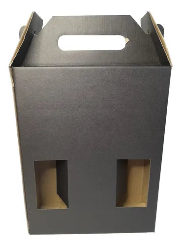 cod: 046 (10u) CAJA 34X25X9 - 3-BOTELLAS NEGRO LAMINADO MANIJA (10U) COD: 046 - medida: 34x25x9
